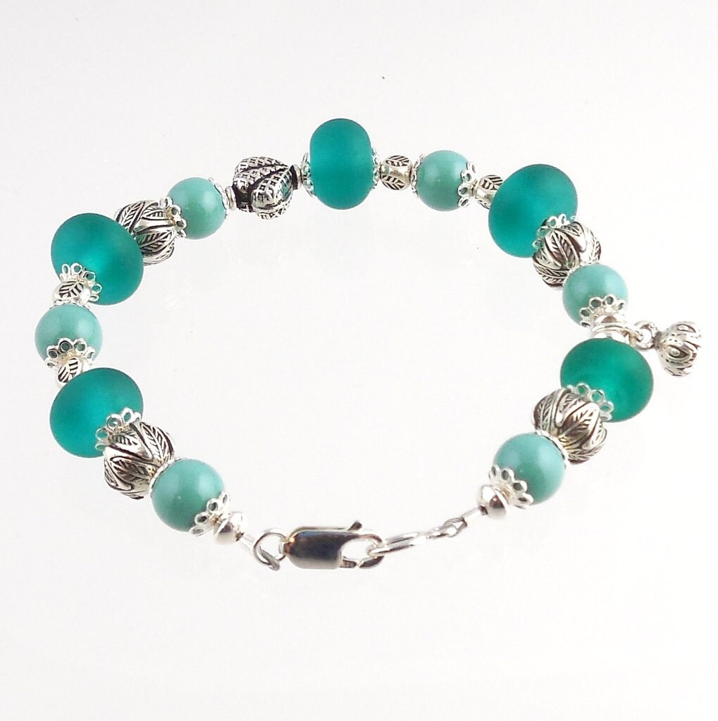 Sterling Silver and Turquoise Color Lampwork Bracelet Wedding - Etsy