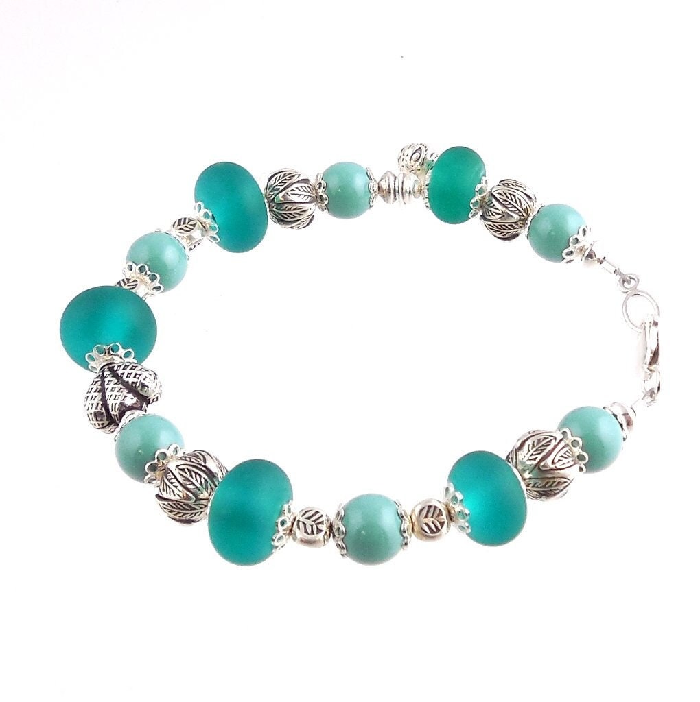 Sterling Silver and Turquoise Color Lampwork Bracelet Wedding - Etsy