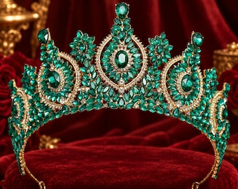Green Tiaras and Crowns Women Bride Headdress Wedding Crown Hair Jewelry for Princess Party Birthday Gifts Head Accessories
