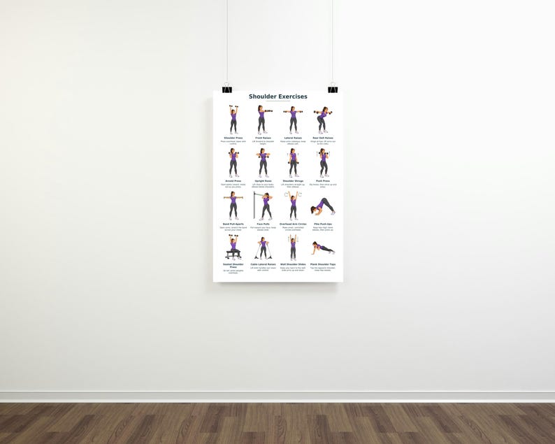 Shoulder Exercises Printable Chart for Women, 16 Illustrated Moves, A4 ...