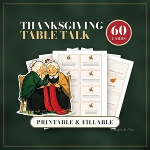 Thanksgiving Conversation Cards Printable: 60 Table Talk Questions, Gratitude Place Cards and Grazie Jar, Italian American Family Dinner