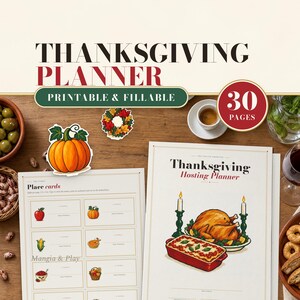 Thanksgiving Planner Printable: Fillable Hosting Template with Menu, Turkey Timeline, Seating Chart and Grocery List, Italian Style