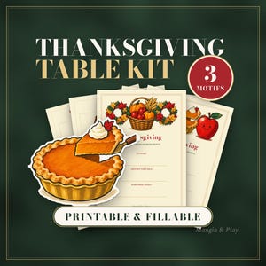 Thanksgiving Menu Template and Place Cards, Fillable Printable Buffet Labels