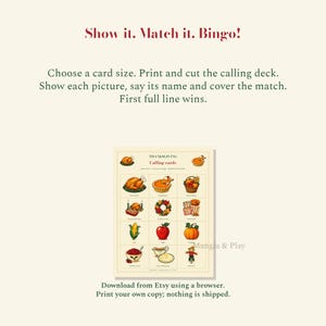 Draw and show one of the 24 illustrated calling cards, then match the picture on your player card.