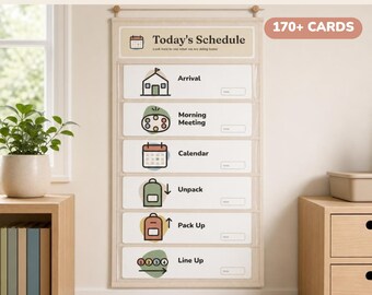 Classroom Visual Schedule Cards, Editable Daily Schedule, Pocket Chart Picture Schedule, First Then Board, Clock Cards, K-5 Printable