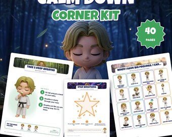 Calm Down Corner Kit, 16 Calming Strategy Posters, Breathing Exercise Posters, Coping Skills Cards, Calm Corner Sign, SEL Printable K-5