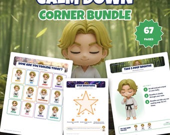 Calm Down Corner Bundle, Feelings Check In Chart, 16 Calming Strategies Posters, Breathing Posters, Coping Skills Cards, SEL Printable K-5