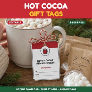 Hot Cocoa Gift Tag Printable, Editable Christmas Gift Tags for Coworkers, Teachers and Staff, Cocoa-riffic Christmas Tag