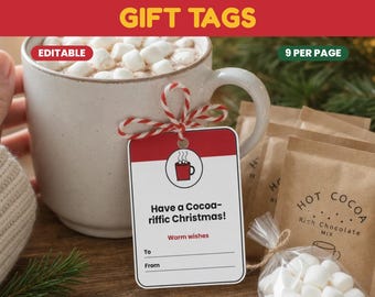 Hot Cocoa Gift Tag Printable, Editable Christmas Gift Tags for Coworkers, Teachers and Staff, Cocoa-riffic Christmas Tag