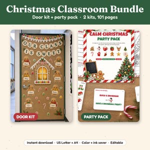 Weihnachts-Klassenzimmer-Paket, Türdeko-Set und Partyspiele für die Klasse, Pinnwand- und Party-Vorlagen zum Ausdrucken, Lehrerset für die Klassenstufen K-3