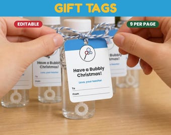 Bubbles Gift Tags for Students, Editable Christmas Gift Tag From Teacher, Bubbly Christmas Printable Classroom Gift Tag, Instant Download