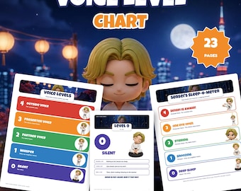 Voice Level Chart Printable, Classroom Noise Level Posters 0 to 4, Voice Level Strips, Push Light Circles, Editable Classroom Management
