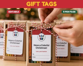 Crayon Gift Tags for Students, Editable Colorful Christmas Gift Tag From Teacher, Printable Non Candy Classroom Gift Tag, Instant Download