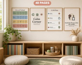 Calm Down Corner Kit, Calm Corner Posters, Feelings Chart, Coping Skills, Breathing Posters, SEL Printable, Emotional Regulation K-5