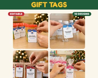 Student Christmas Gift Tags From Teacher, 10 Editable Non Candy Gift Tags, Play Dough, Bubbles, Crayons, Glow Stick, Printable Bundle
