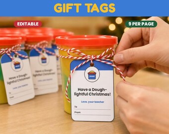Play Dough Gift Tags for Students, Editable Christmas Gift Tag From Teacher, Printable Non Candy Classroom Gift Tag, Instant Download