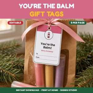 You're the Balm Gift Tag Printable, Editable Lip Balm Christmas Tags for Coworkers, Teachers and Staff, Instant Download