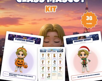 Class Mascot Kit, Monthly Outfit Posters, Classroom Mascot Take Home Journal, Writing Prompts, Class Job, Classroom Community K-2