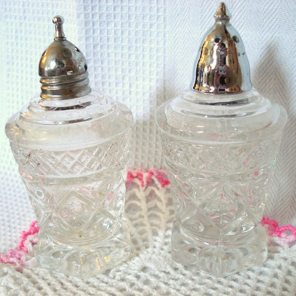 Vintage Salt Pepper Shakers Pressed Glass