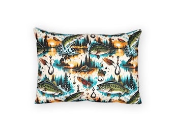 Fishing Lake Cabin Fish Pattern Cotton Pillow Sham