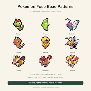Wzory na koraliki Butterfree i Pidgeot Pokemon Fuse | 9 wzorów | Plik PDF do druku