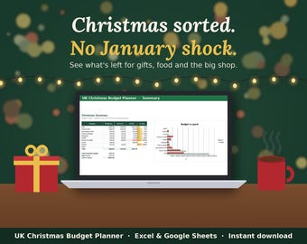 Christmas Budget Planner UK | No January Shock | Gift List for 60 People, Food Shop & Savings Tracker | Excel and Google Sheets