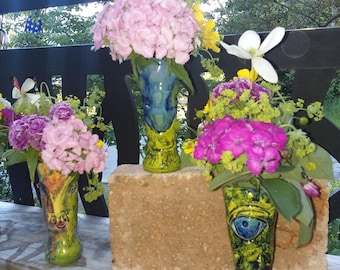 Norbert Greenwood-White Hand Carved & Glazed Mini Vases