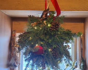 Couronne de verdure du Vermont faite main, vigne naturelle, doux-amer, cornouiller rouge