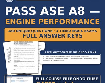 ASE A8 Mock Exams — 3 Full Timed Practice Tests, 60 Questions Each | Full Answer Keys | Free Course on YouTube
