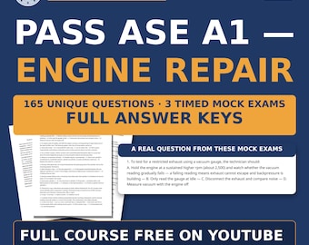 ASE A1 Engine Repair Mock Exams — 3 Timed Tests, 55 Questions Each | Answer Keys | Free Course on YouTube