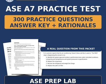 ASE A7 HVAC Practice Test — 300 Questions and Answers with Rationales | Printable Study Guide | ASE Prep Lab