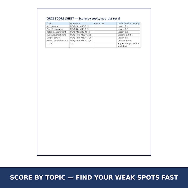 ASE A5 Brakes Study Workbook Printable | Module 3 Disc Brakes | 72 Practice Questions and Quiz with Answer Key image 5