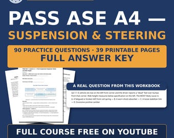 ASE A4 Suspension and Steering Workbook — Suspension Systems | 90 Questions, Quiz with Key | Free Course on YouTube