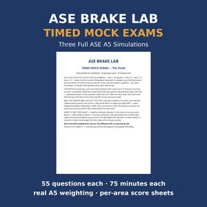 ASE A5 Brakes Mock Exams Printable | 3 Timed Practice Tests 55 Questions | ASE Test Prep with Answer Keys and Score Sheets image 1