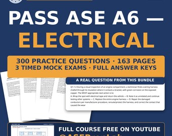 ASE A6 Electrical Complete Bundle — 5 Workbooks & Mock Exams | 300 Practice Questions, 163 Pages | Free Course on YouTube