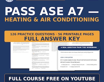 ASE A7 Heating and Air Conditioning Workbook — HVAC and Engine Cooling | 126 Questions, Quiz + Key | Free Course on YouTube