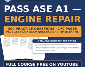 ASE A1 Engine Repair Bundle — 5 Workbooks & Mock Exams | 300 Questions, 170 Pages | Free Course on YouTube