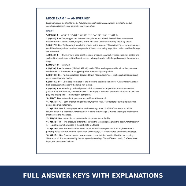 ASE A5 Brakes Mock Exams Printable | 3 Timed Practice Tests 55 Questions | ASE Test Prep with Answer Keys and Score Sheets image 4