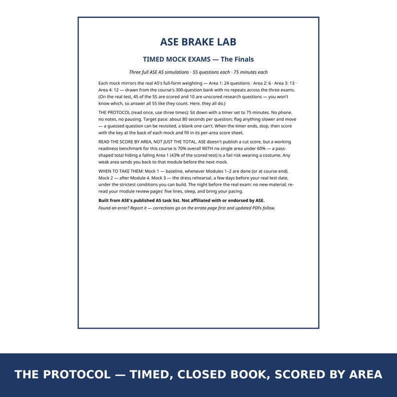 ASE A5 Brakes Mock Exams Printable | 3 Timed Practice Tests 55 Questions | ASE Test Prep with Answer Keys and Score Sheets image 2