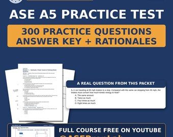 ASE A5 Brakes Practice Test — 300 Questions & Answers with Rationales | Printable Study Guide | Free Video Course on YouTube