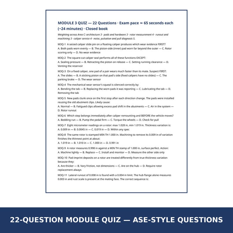 ASE A5 Brakes Study Workbook Printable | Module 3 Disc Brakes | 72 Practice Questions and Quiz with Answer Key image 4