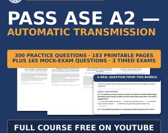 ASE A2 Automatic Transmission Bundle — 3 Workbooks & Mock Exams | 300 Questions, 183 Pages | Free Course on YouTube