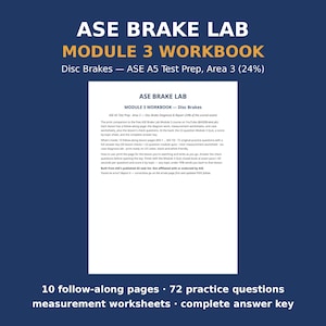 ASE A5 Brakes Study Workbook Printable | Module 3 Disc Brakes | 72 Practice Questions and Quiz with Answer Key image 1
