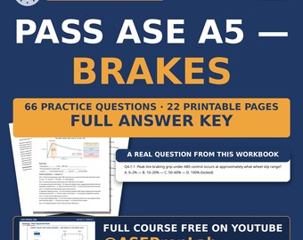 ASE A5 Brakes Workbook — Electronic Brakes | 66 Practice Questions with Answer Key | Free Course on YouTube