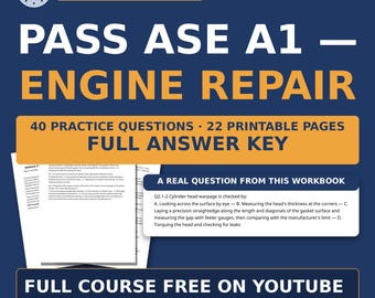 Manuale di riparazione motori ASE A1 — Testata e distribuzione / 40 domande, quiz con soluzioni / Corso gratuito su YouTube