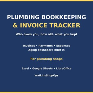 Plumbing Bookkeeping & Invoice Tracker Spreadsheet | Invoices, Payments, Expenses and Aging for Plumbing Shops