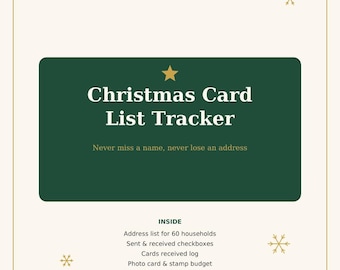 Christmas Card List Printable Tracker, Holiday Card Address Book Sent & Received Log PDF