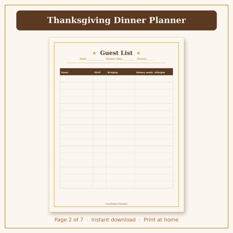 Thanksgiving Planner Printable, Thanksgiving Menu Planner, Grocery List & Turkey Timeline PDF image 5