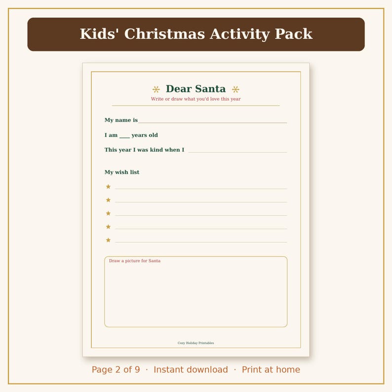 Kids Christmas Activities Printable, Christmas Coloring Pages, Puzzles & Games for Kids PDF image 4