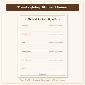 Thanksgiving Planner Printable, Thanksgiving Menu Planner, Grocery List & Turkey Timeline PDF image 6